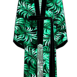 Jungle - Monstera Black / Green Maxi Split Kaftan (Black)