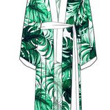 Jungle – Monstera White / Green Maxi Split Kaftan (Off-White)