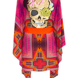 Tribal - Pink Kimono Skull (Neon Orange)