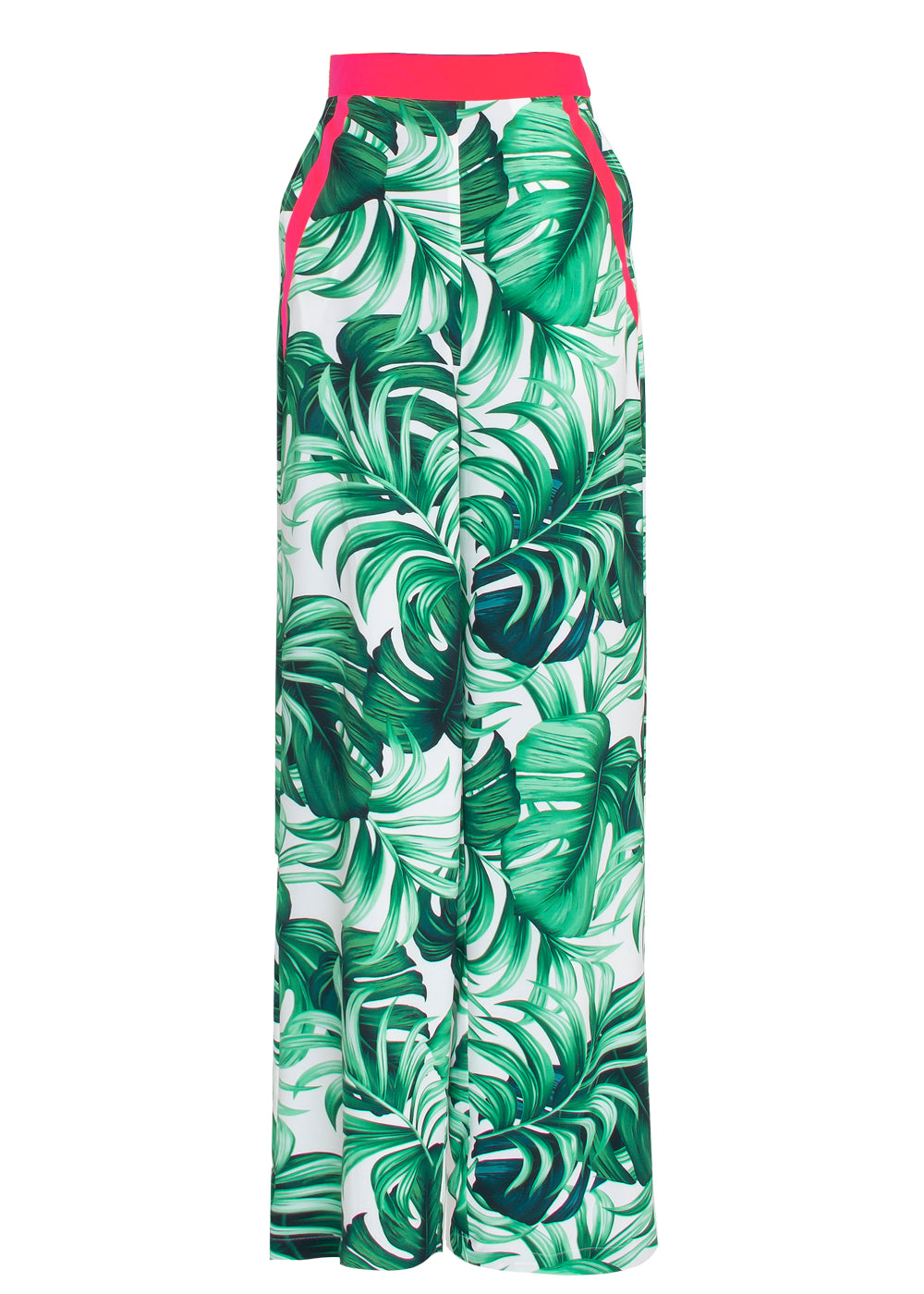 Jungle - Monstera White / Green Pants (Neon Coral)