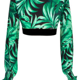 Jungle - Monstera Black / Green Crop Top (Black)