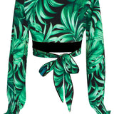 Jungle - Monstera Black / Green Crop Top (Black)