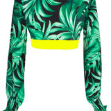 Jungle - Monstera Black / Green Crop Top (Neon Yellow)