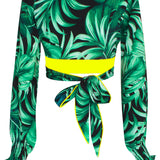 Jungle - Monstera Black / Green Crop Top (Neon Yellow)