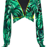 Jungle - Monstera Black / Green Crop Top (Neon Yellow)