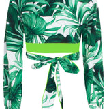 Jungle - Monstera White / Green Crop Top (Neon Green)