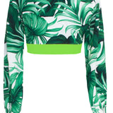 Jungle - Monstera White / Green Crop Top (Neon Green)