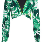 Jungle - Monstera White / Green Crop Top (Neon Green)