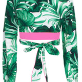 Jungle - Monstera White / Green Crop Top (Neon Pink)