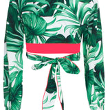 Jungle - Monstera White / Green Crop Top (Neon Coral)