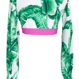 Jungle - Green Palm Crop Top (Neon Pink)