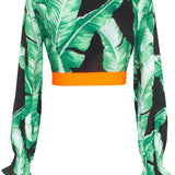 Jungle - Black Palm Crop Top (Neon Orange)