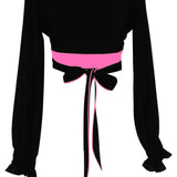 Monochrome - Black Crop Top (Neon Pink)