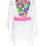 Monochrome - White Kimono Skull (Neon Pink)