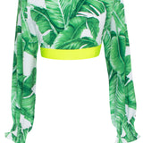 Jungle - Green Palm Crop Top (Neon Yellow)