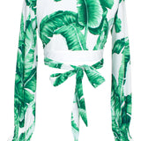 Jungle - Green Palm Crop Top (Off-White)