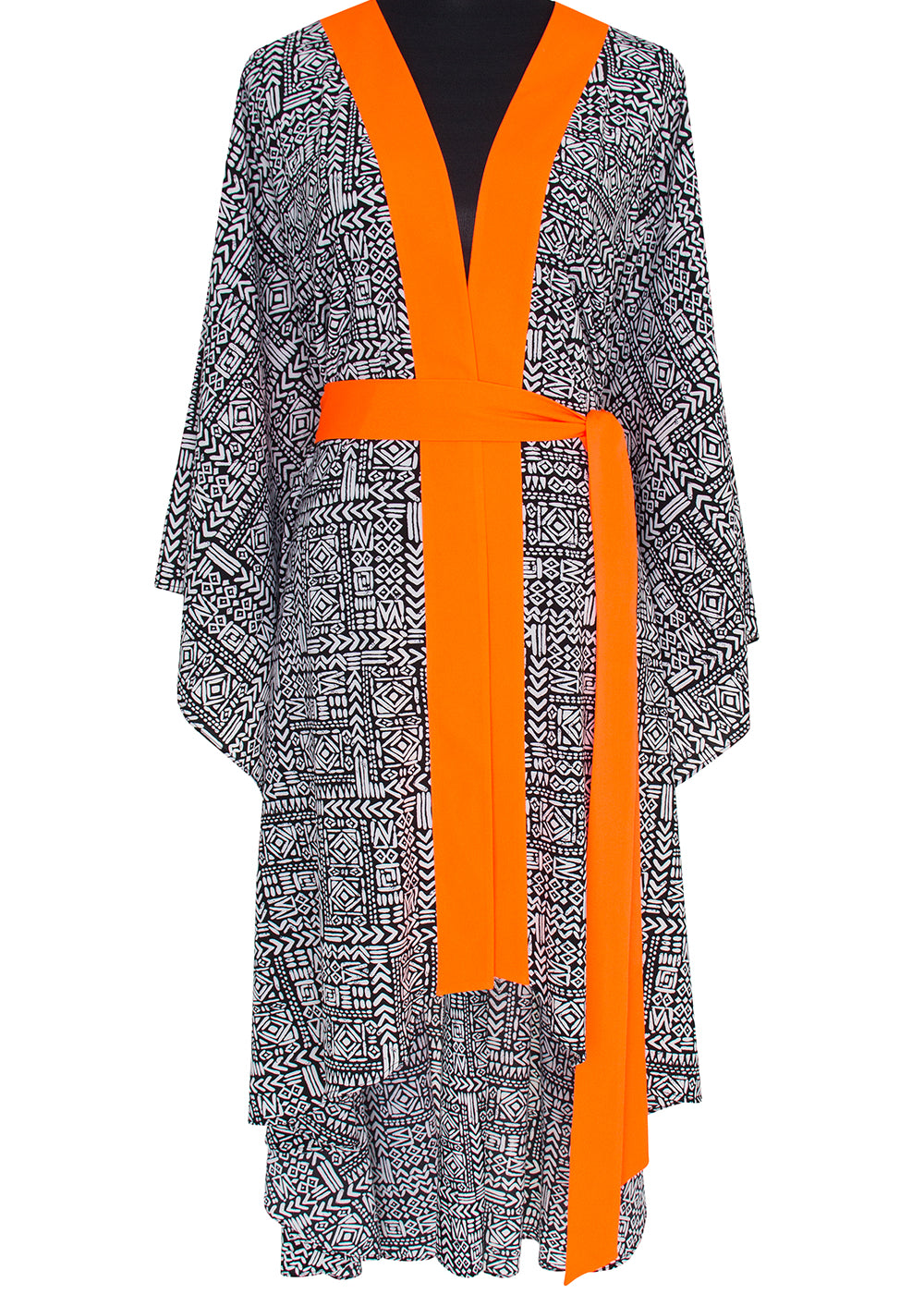 Tribal - Black Mayan Kimono (Neon Orange)