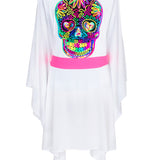 Monochrome - White Kimono Skull (Neon Pink)