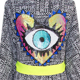 Tribal - Black Mayan Kimono Evil Eye (Neon Yellow)