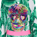 Jungle - Green Palm Kimono Skull (Neon Pink)