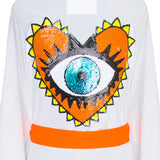 Monochrome - White Kimono Evil Eye (Neon Orange)