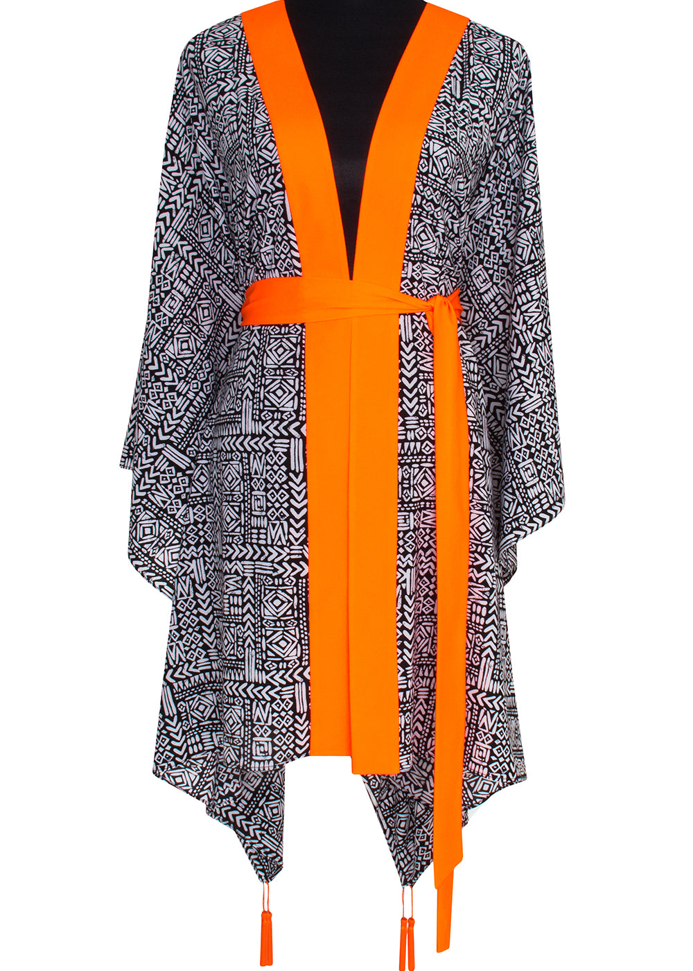 Tribal - Black Mayan Kimono (Neon Orange)