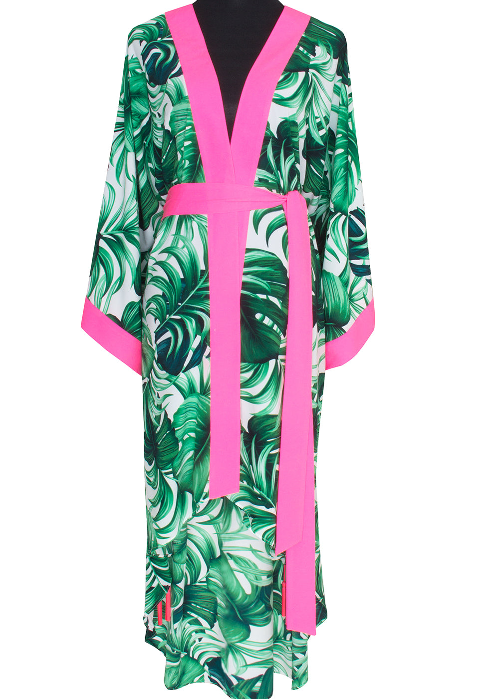 Jungle - Monstera White / Green Kimono (Neon Pink)