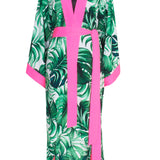 Jungle - Monstera White / Green Kimono (Neon Pink)