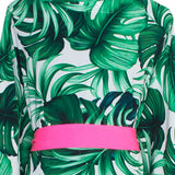 Jungle - Monstera White / Green Kimono (Neon Pink)