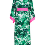 Jungle - Monstera White / Green Kimono (Neon Pink)