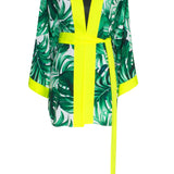 Jungle - Monstera White / Green Kimono (Neon Yellow)