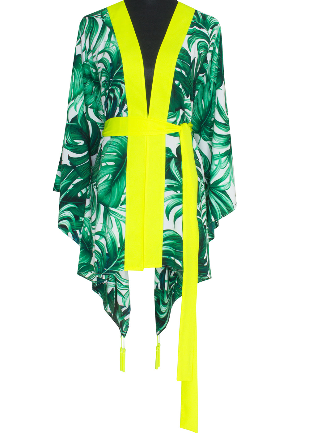 Jungle - Monstera White / Green Kimono (Neon Yellow)