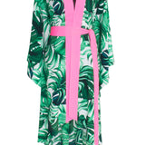 Jungle - Monstera White / Green Kimono (Neon Pink)