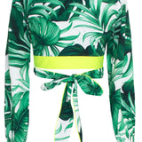 Jungle - Monstera White / Green Crop Top (Neon Yellow)