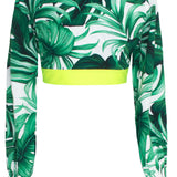 Jungle - Monstera White / Green Crop Top (Neon Yellow)