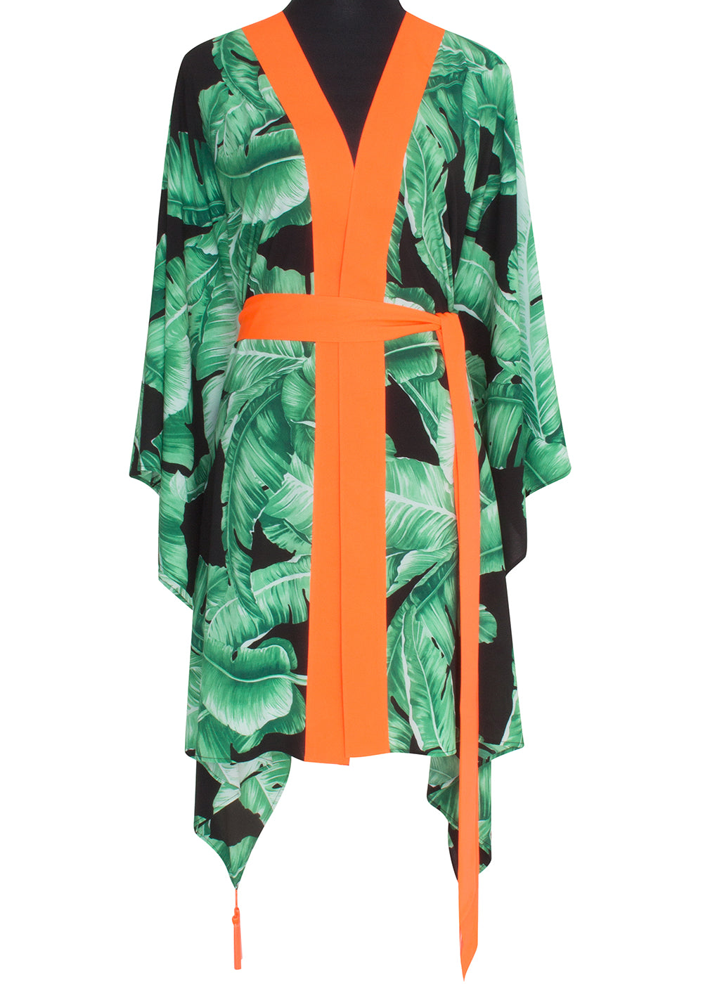 Jungle - Black Palm Kimono (Neon Orange)