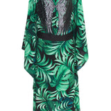 Jungle - Monstera Black / Green Kimono Wings (Black) - Long