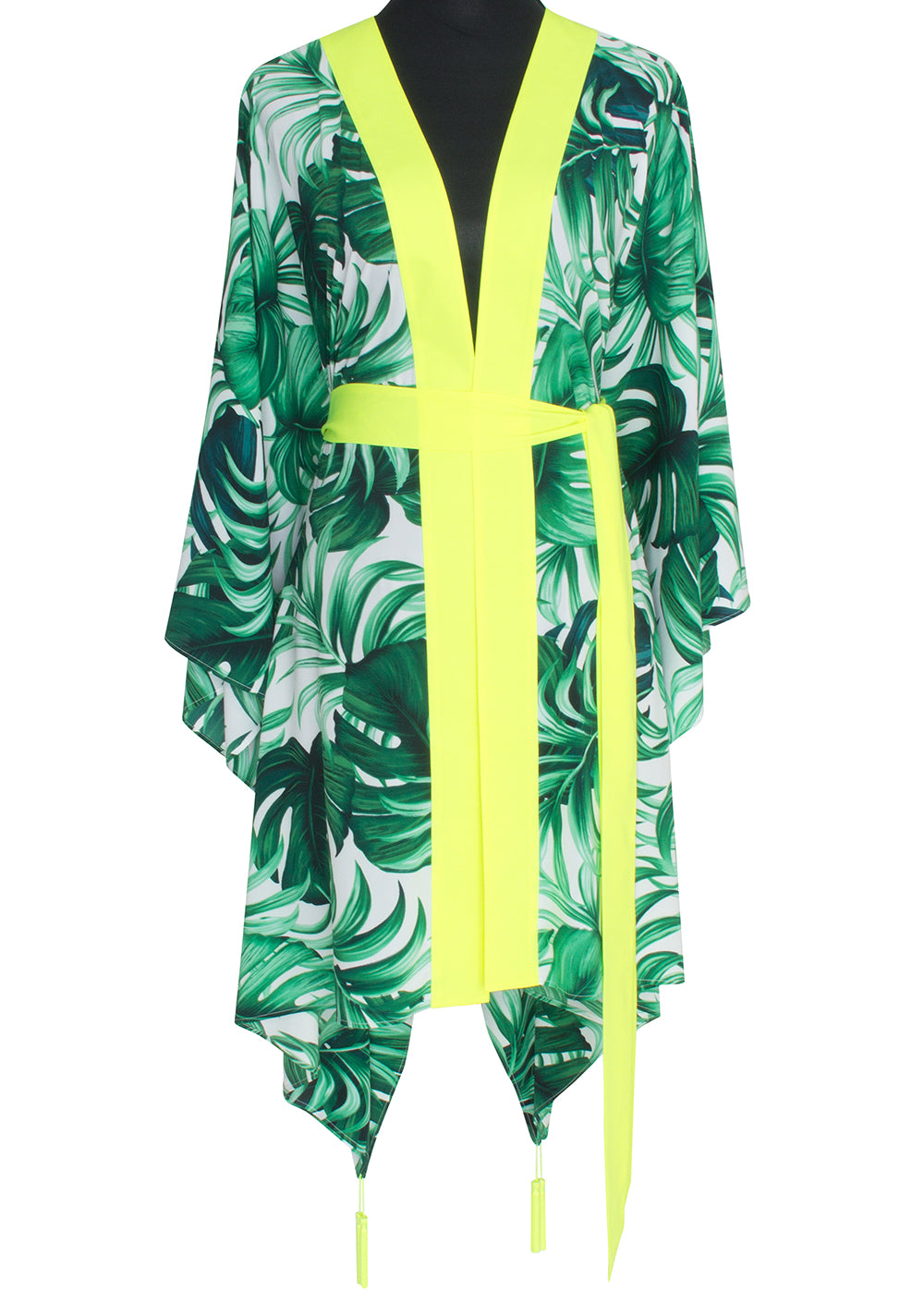 Jungle - Monstera White / Green Kimono (Neon Yellow)