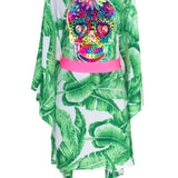 Jungle - Green Palm Kimono Skull (Neon Pink)