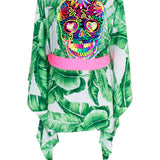 Jungle - Green Palm Kimono Skull (Neon Pink)