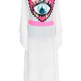 Monochrome - White Kimono Evil Eye (Neon Pink)