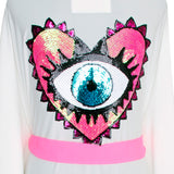 Monochrome - White Kimono Evil Eye (Neon Pink)