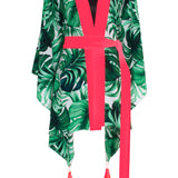 Jungle - Monstera White / Green Kimono (Neon Coral)