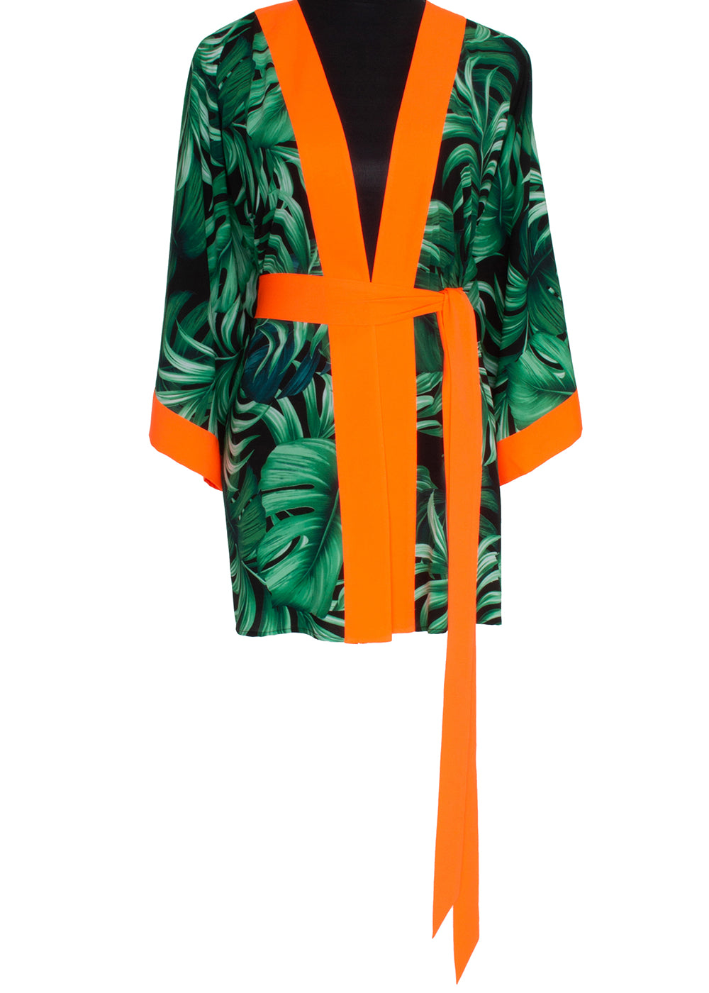 Jungle - Monstera Black / Green Kimono (Neon Orange)