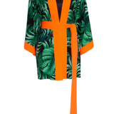 Jungle - Monstera Black / Green Kimono (Neon Orange)