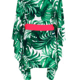 Jungle - Monstera White / Green Kimono (Neon Coral)