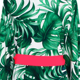 Jungle - Monstera White / Green Kimono (Neon Coral)