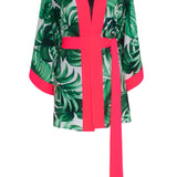 Jungle - Monstera White / Green Kimono (Neon Coral)