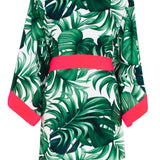 Jungle - Monstera White / Green Kimono (Neon Coral)