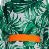 Jungle - Monstera White / Green Kimono (Neon Orange)